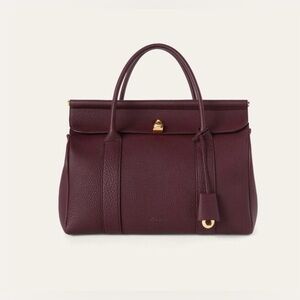 Loro Piana Rosewood Leather Structured Tote with Gold Hardware